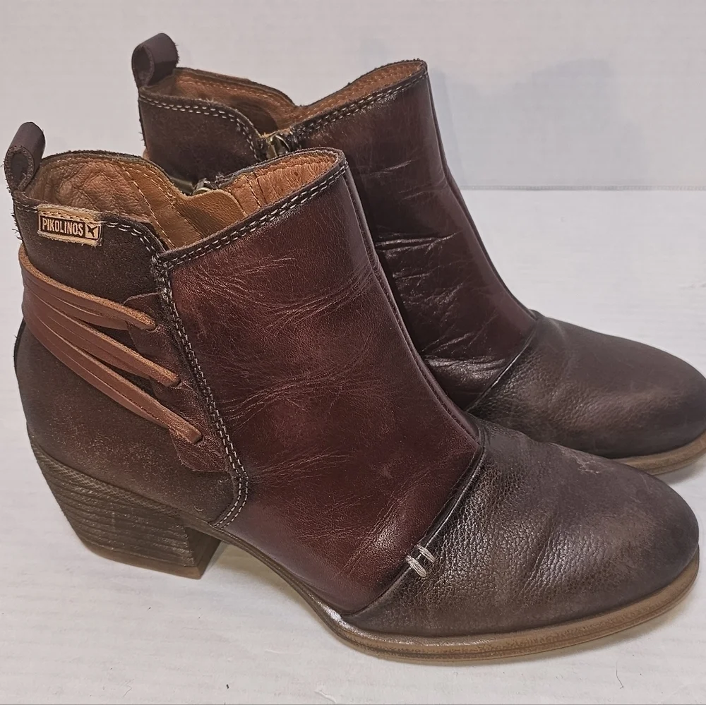 Pikolinos Leather Ankle Boots EU 36 / US 6 – Brown Two-Tone Western Boho Booties - Picture 2 of 11